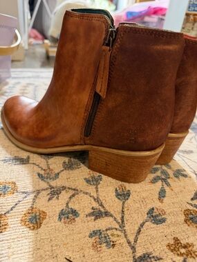 Women's Brown Suede & Leather Ankle Booties with Side Zip
